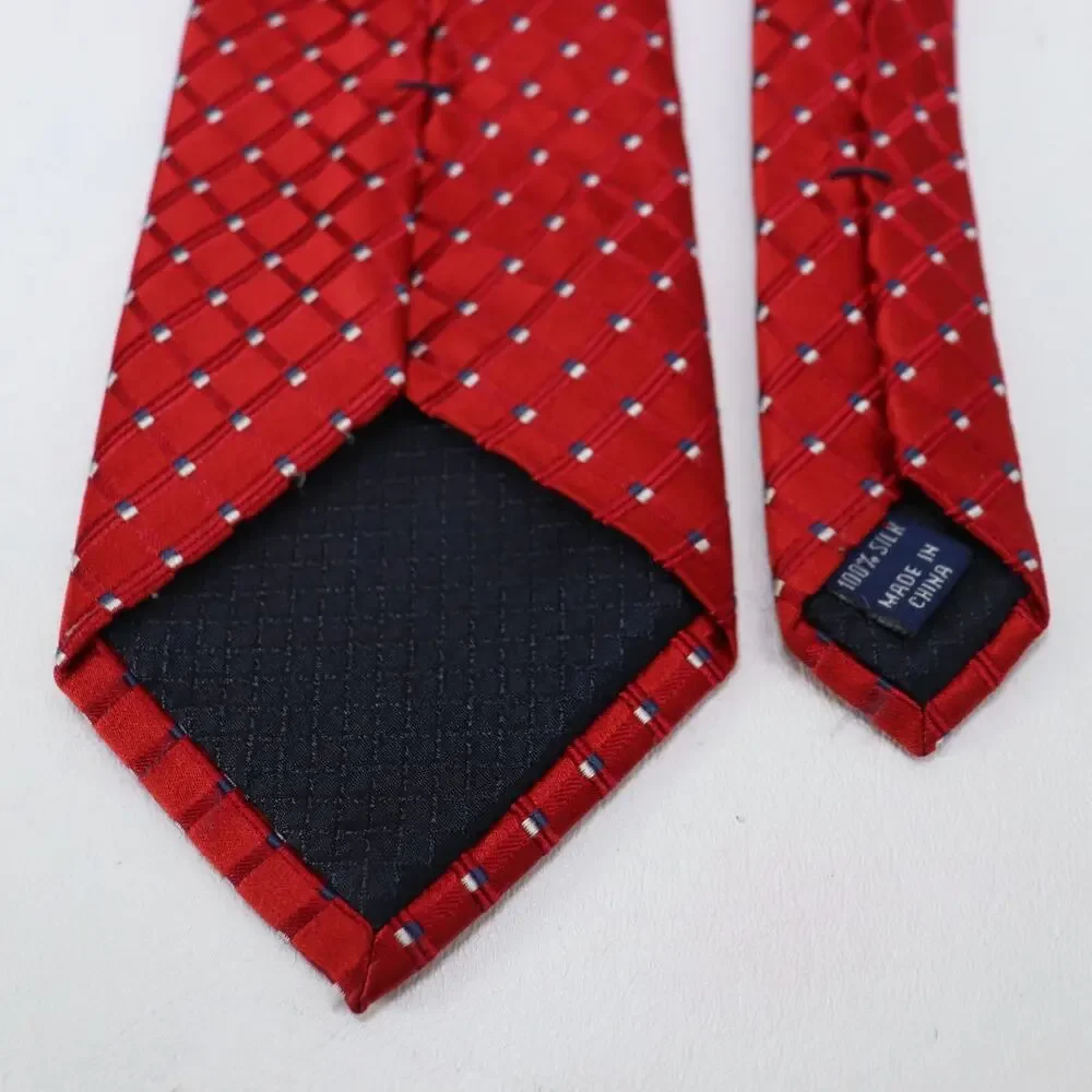Jones New York Tie Mens 60 in Silk Red White Blue Micro Squares Diagonal Ribbed